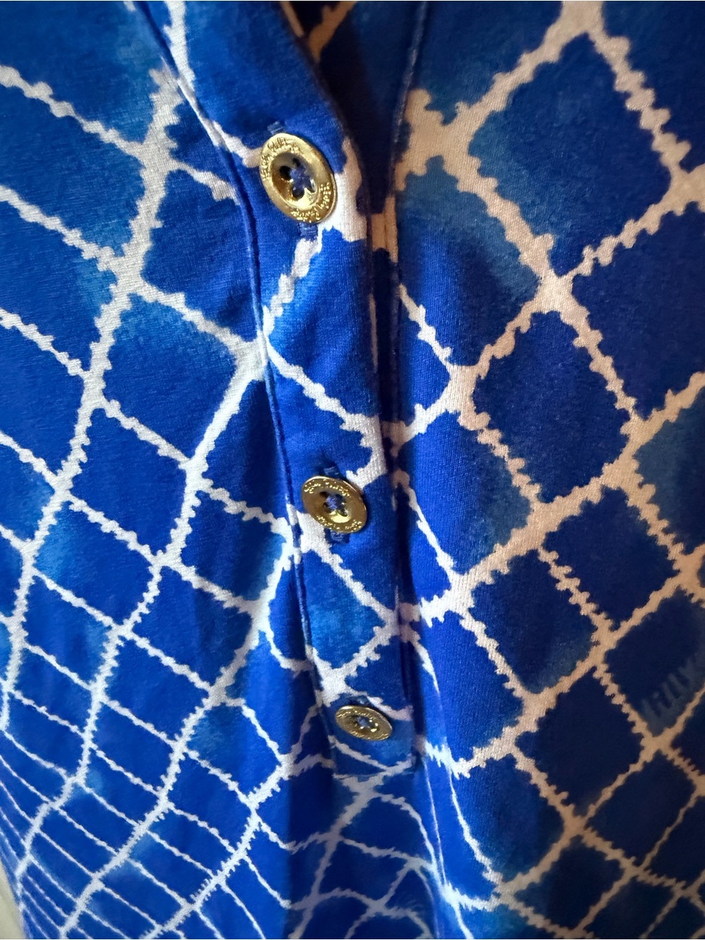 Lilly Pulitzer Dress Blue & White Lattice Print Button-Front Pop Over - Picture 7 of 8